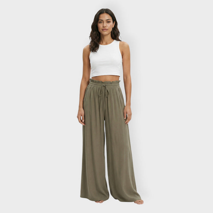 Pantalon Large Taille Élastique Femme