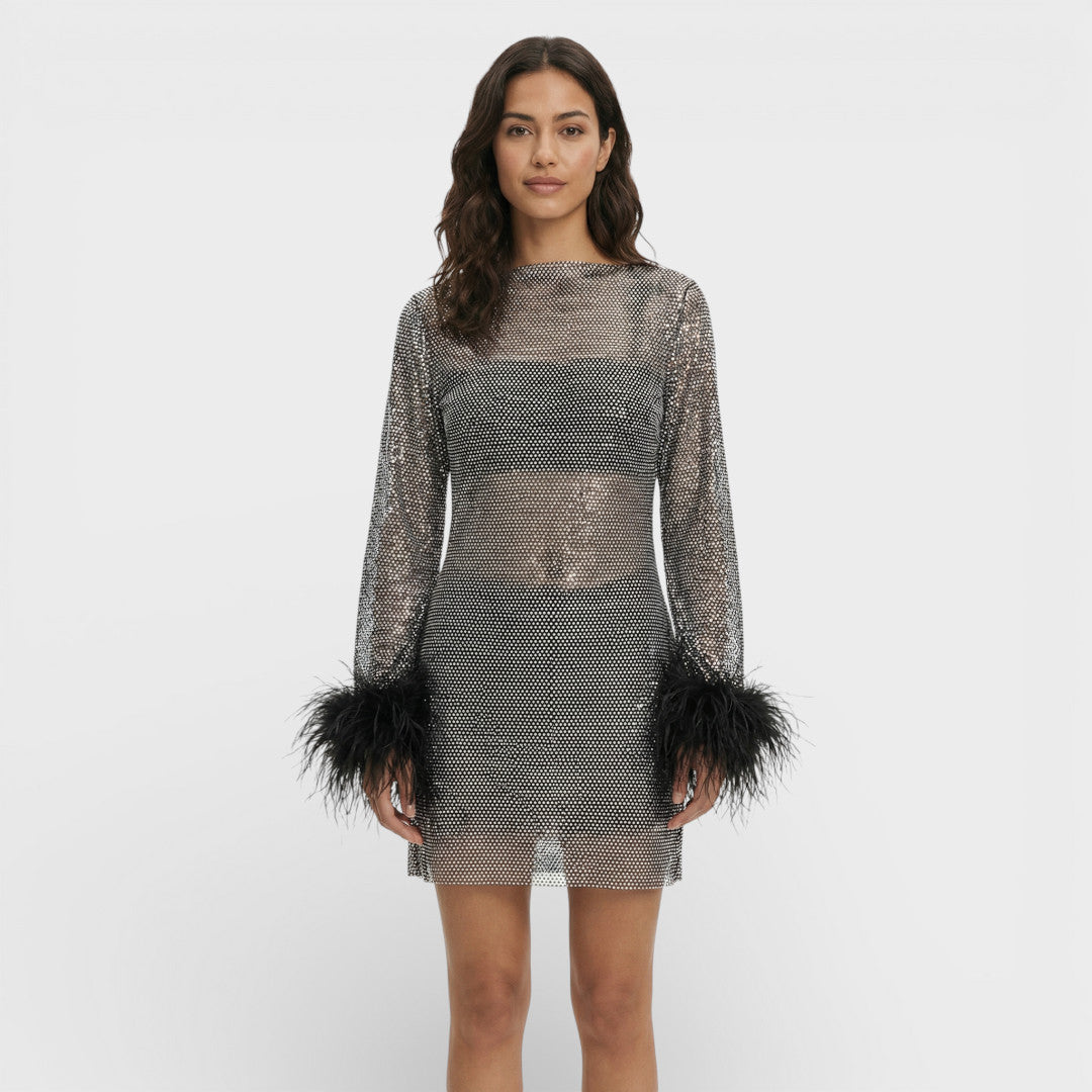 Robe Mini Soirée Plumes Femme