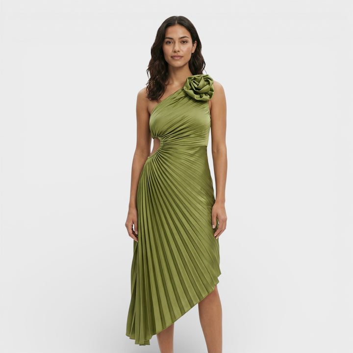Robe Maxi Plissée Une Épaule