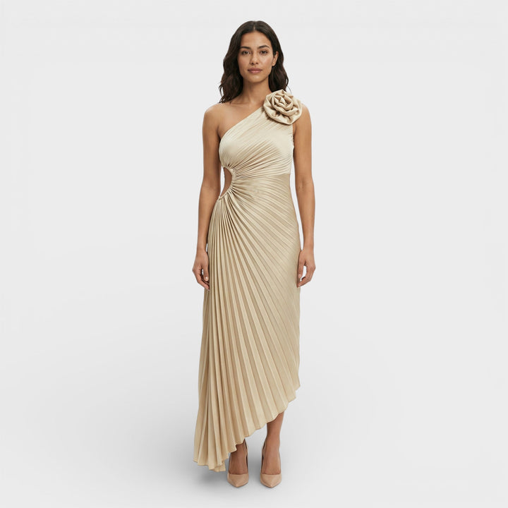 Robe Maxi Plissée Une Épaule