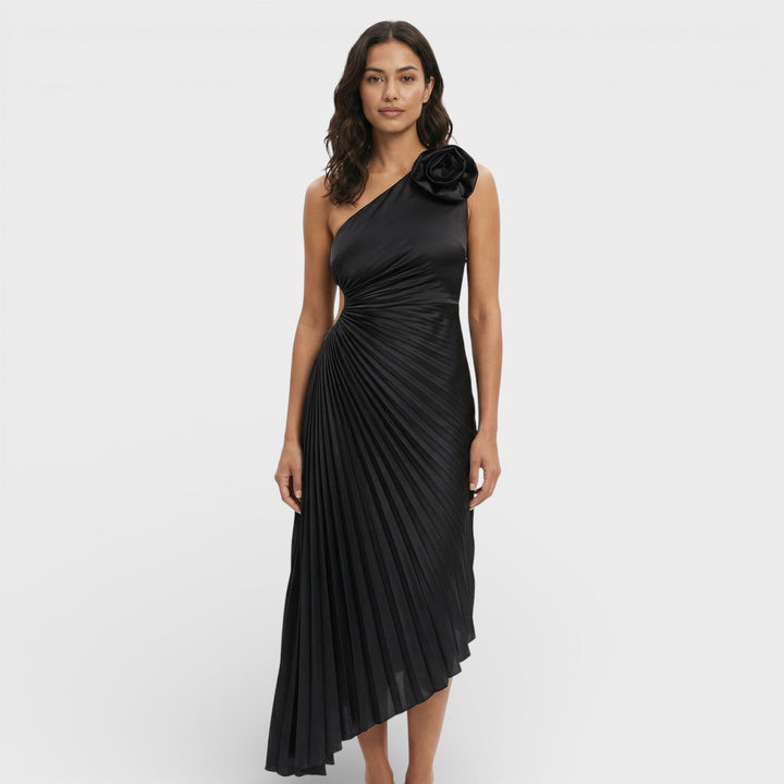 Robe Maxi Plissée Une Épaule