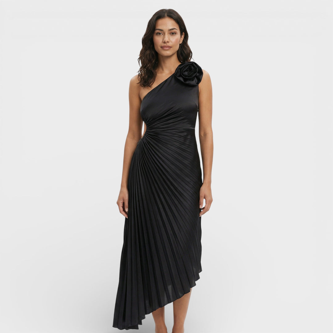 Robe Maxi Plissée Une Épaule
