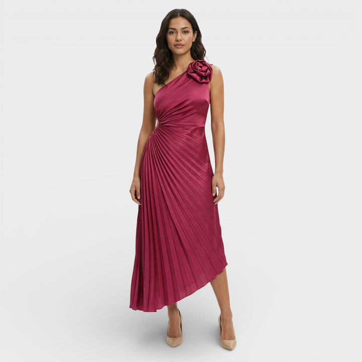 Robe Maxi Plissée Une Épaule