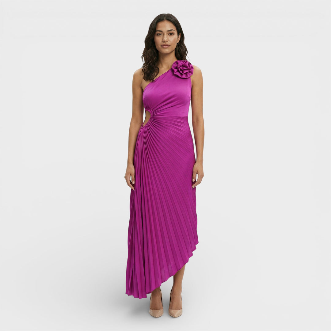 Robe Maxi Plissée Une Épaule