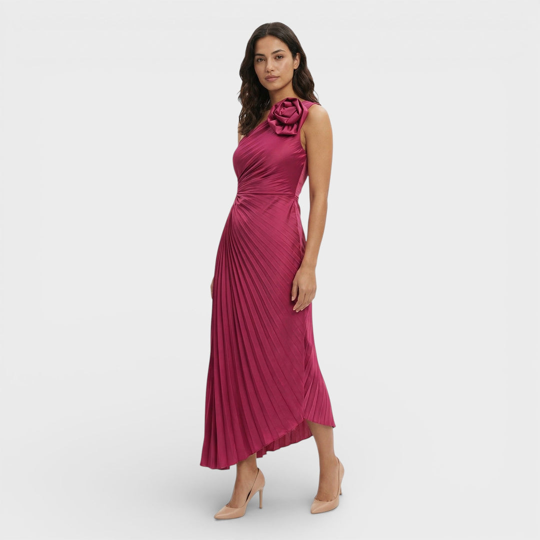 Robe Maxi Plissée Une Épaule