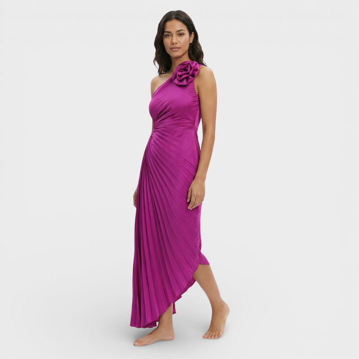 Robe Maxi Plissée Une Épaule