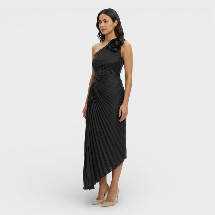 Robe Maxi Plissée Une Épaule