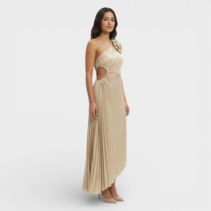 Robe Maxi Plissée Une Épaule
