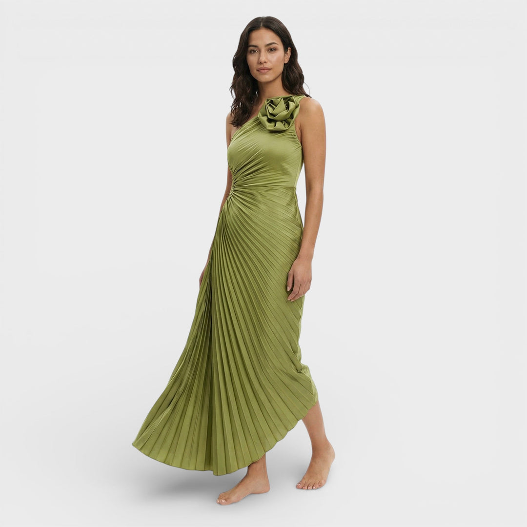 Robe Maxi Plissée Une Épaule