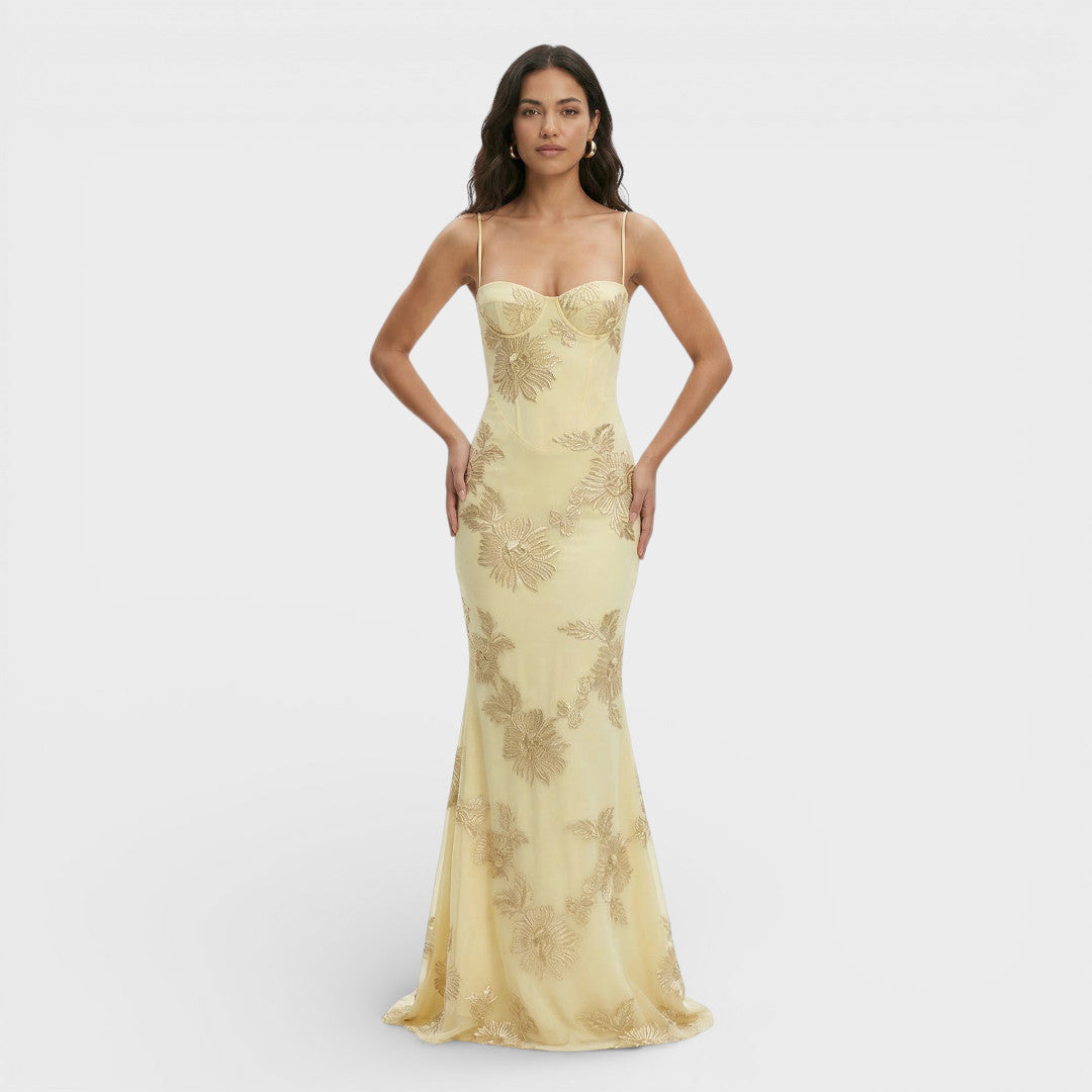 Robe Longue Soirée Brodée Corset