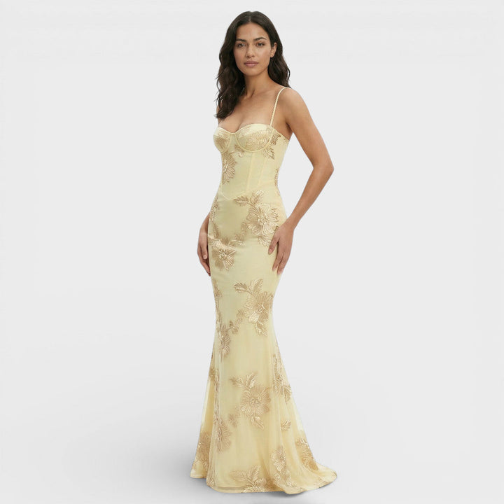 Robe Longue Soirée Brodée Corset