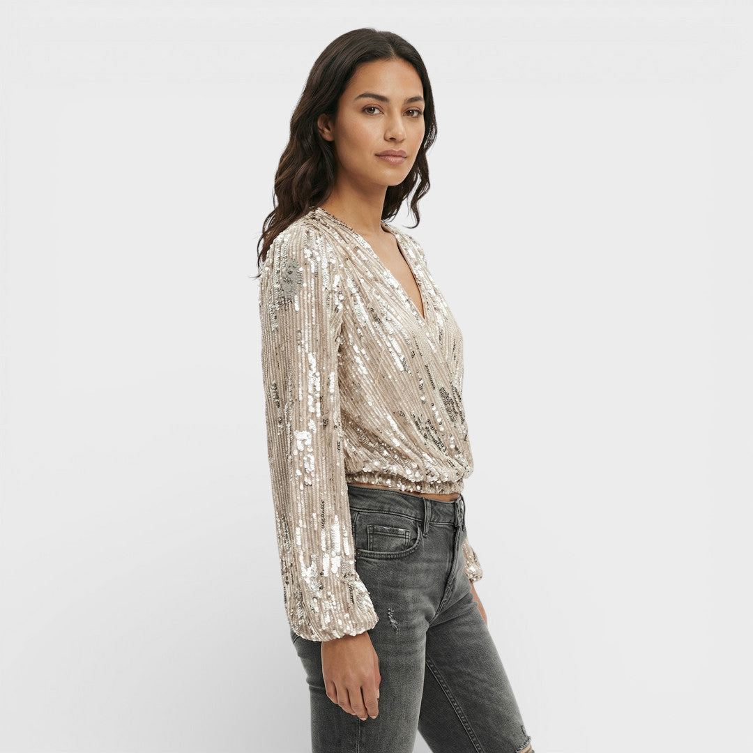 Blouse Paillettes Femme Décolleté V