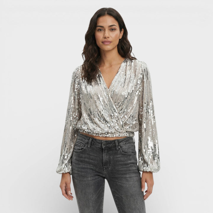 Blouse Paillettes Femme Décolleté V