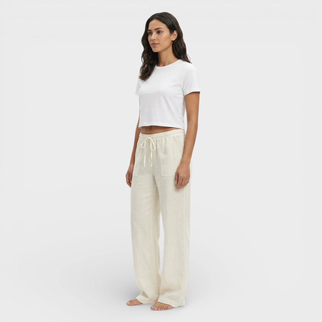 Pantalon Lin Taille Élastique Femme