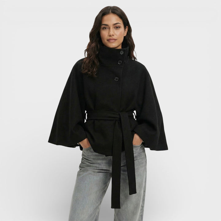 Manteau Cape Court Ceinture Femme