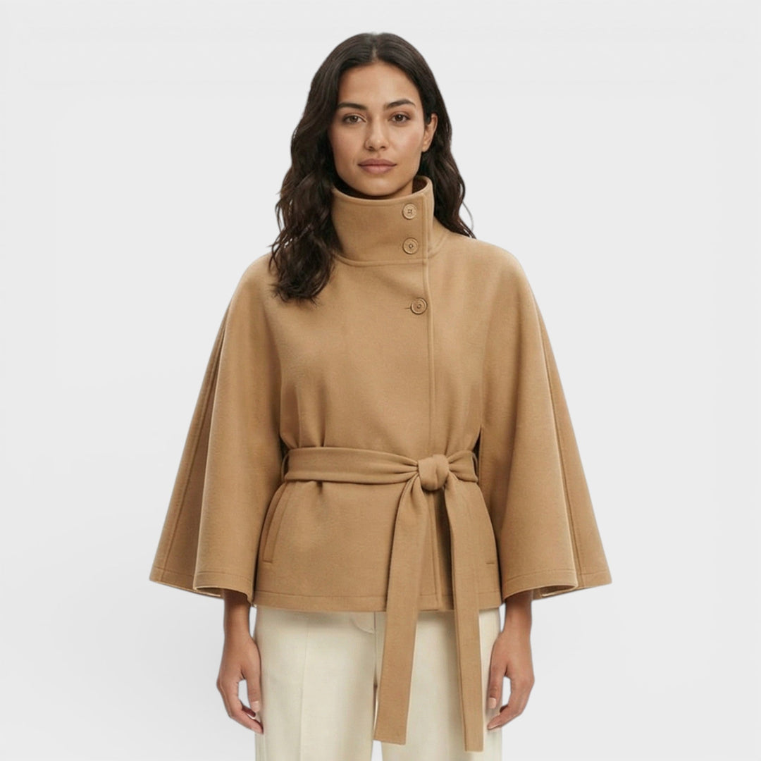 Manteau Cape Court Ceinture Femme