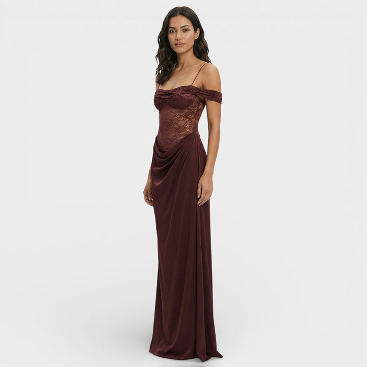 Robe Longue Dentelle Une Épaule Femme