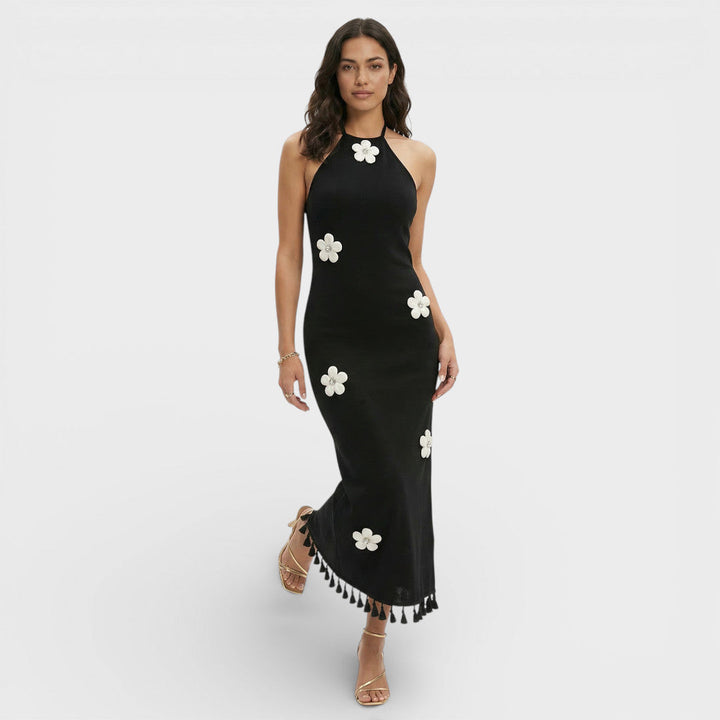 Robe Mini Florale Col Haut Noir