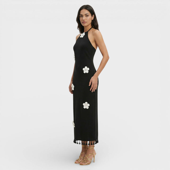 Robe Mini Florale Col Haut Noir