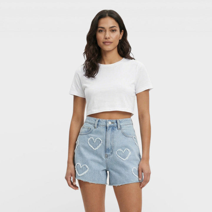Short Jean Taille Haute Femme Brodé