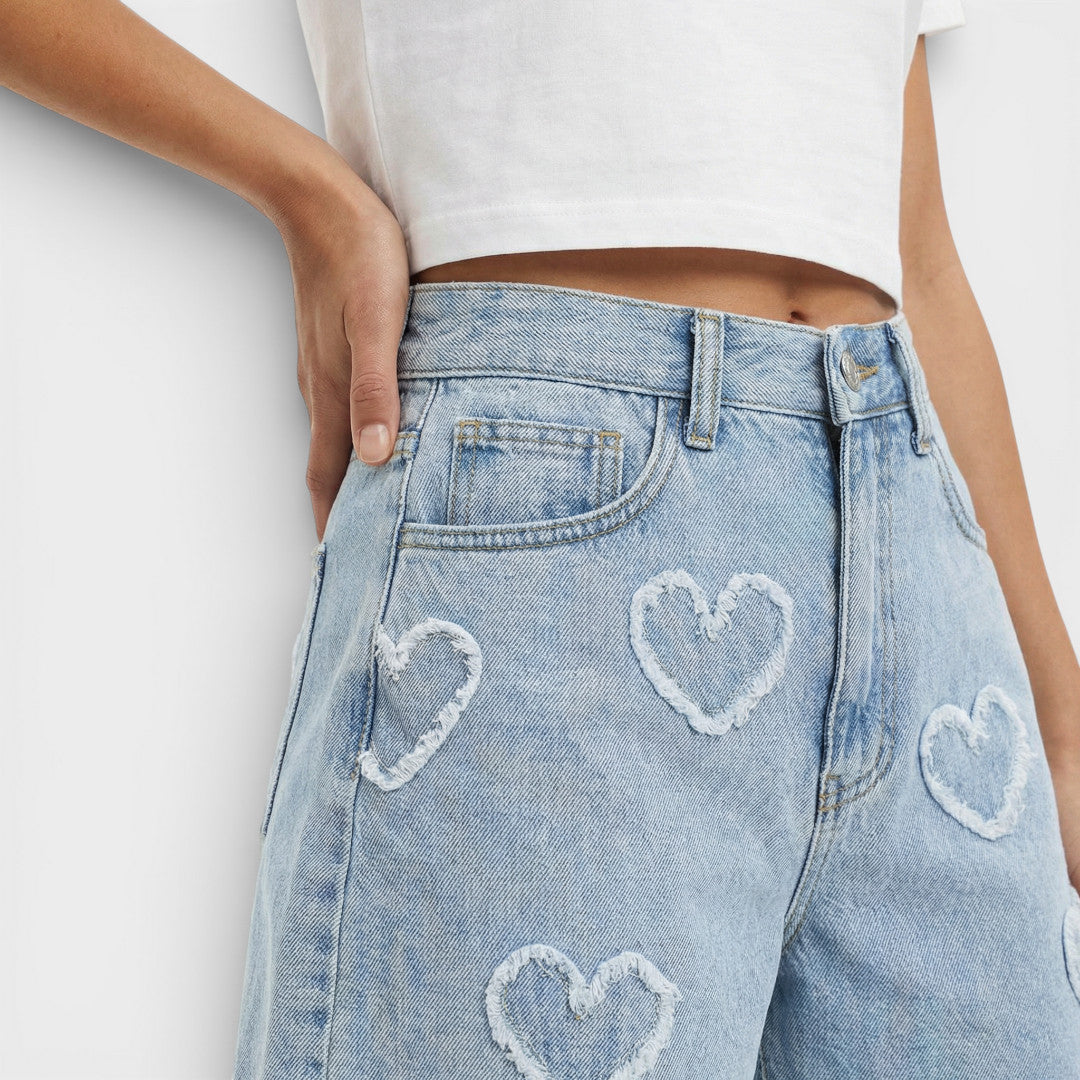 Short Jean Taille Haute Femme Brodé