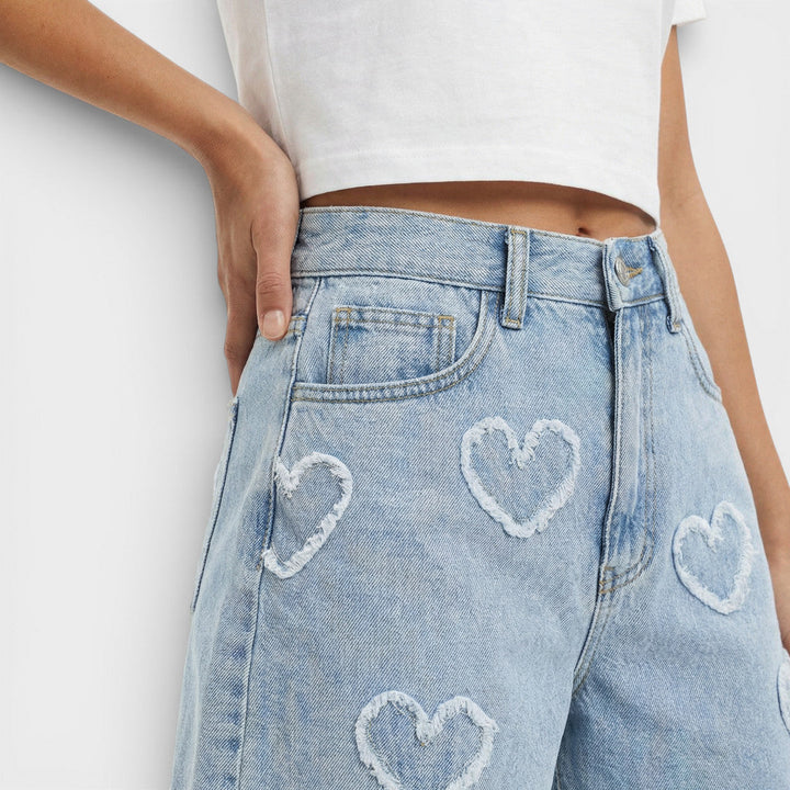 Short Jean Taille Haute Femme Brodé