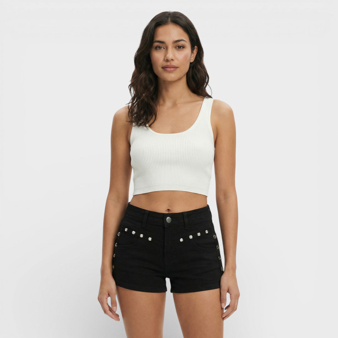 Short Ajusté Femme Œillets Lacets