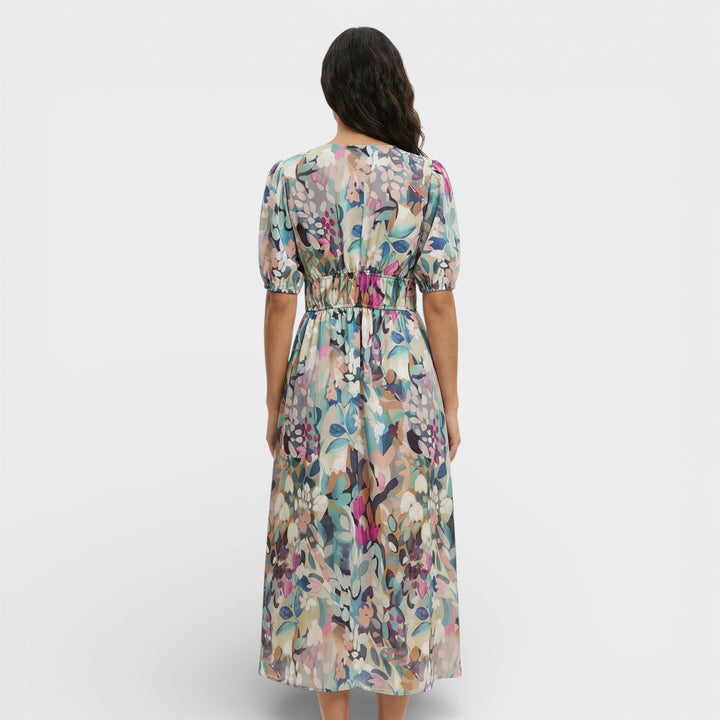 Robe Midi Florale Manches Bouffantes