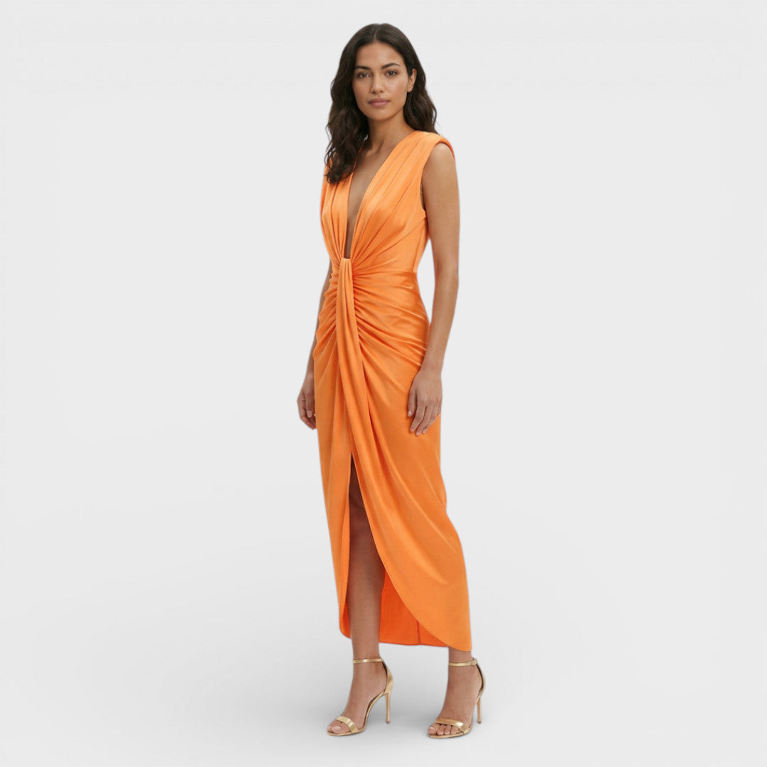 Robe Midi Soirée Décolleté V Nœud