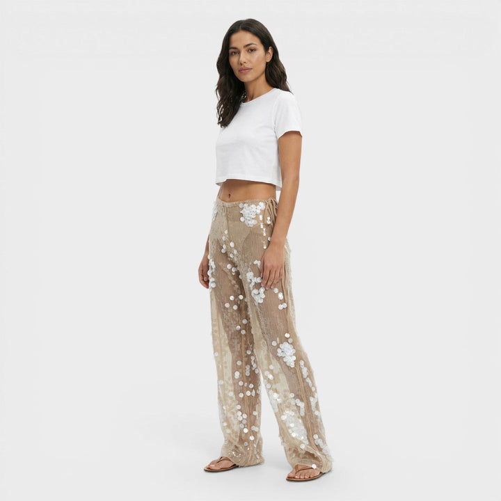Pantalon Paillettes Jambe Large Femme