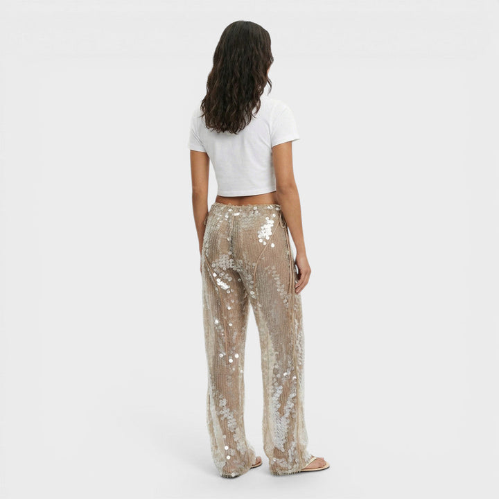 Pantalon Paillettes Jambe Large Femme