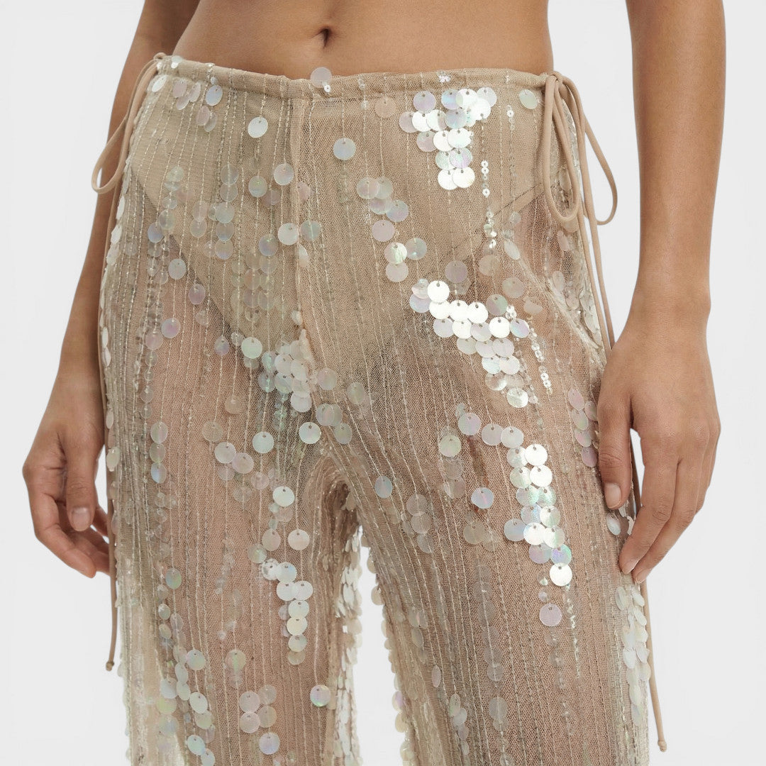 Pantalon Paillettes Jambe Large Femme