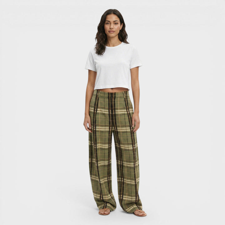 Pantalon Carreaux Jambe Large Femme