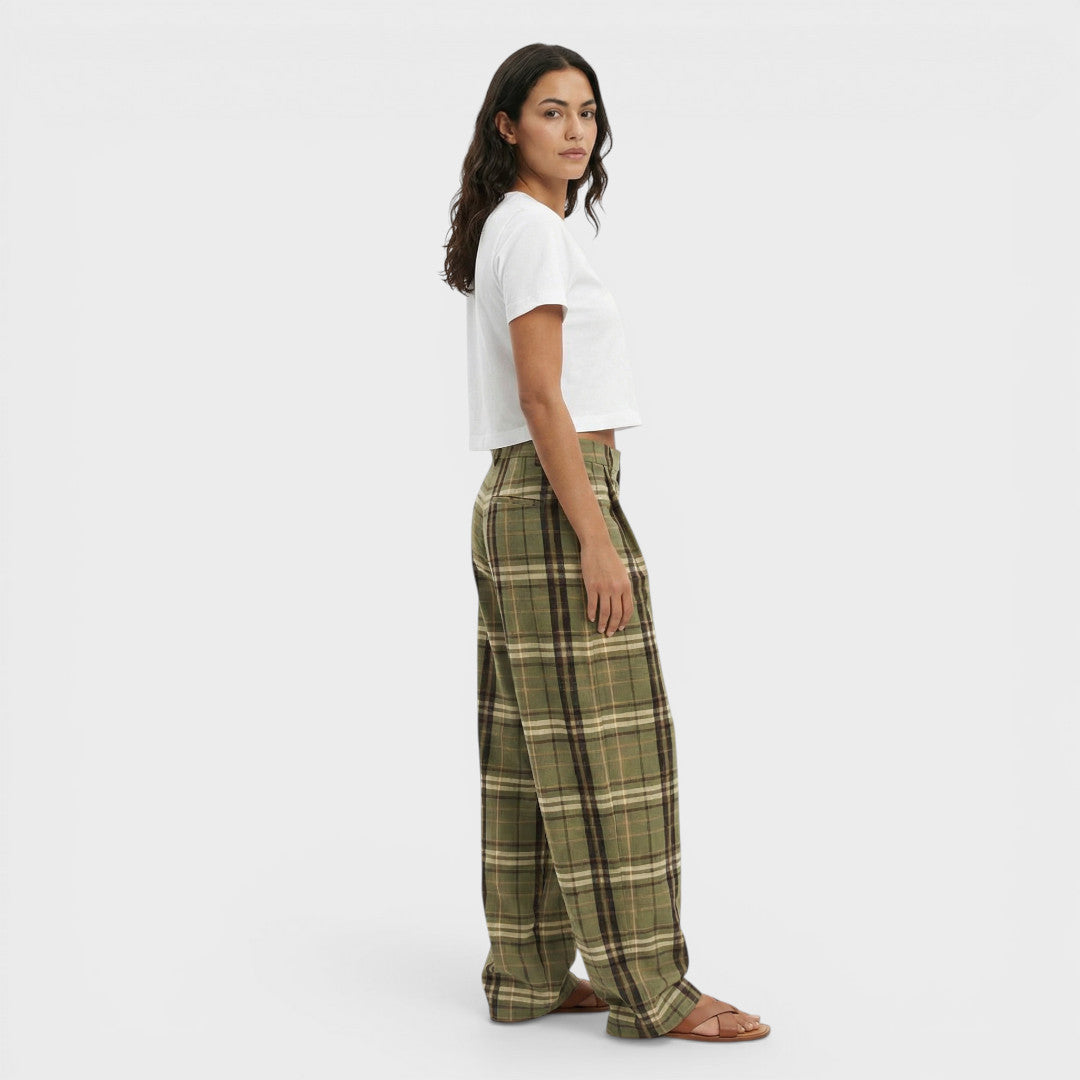 Pantalon Carreaux Jambe Large Femme