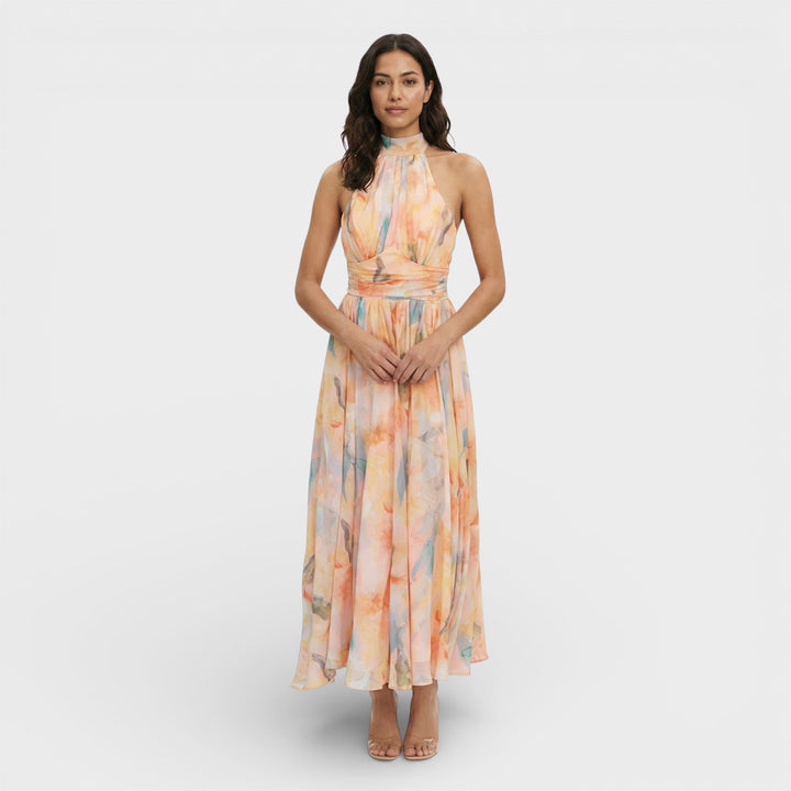 Robe Maxi Imprimé Aquarelle Halter