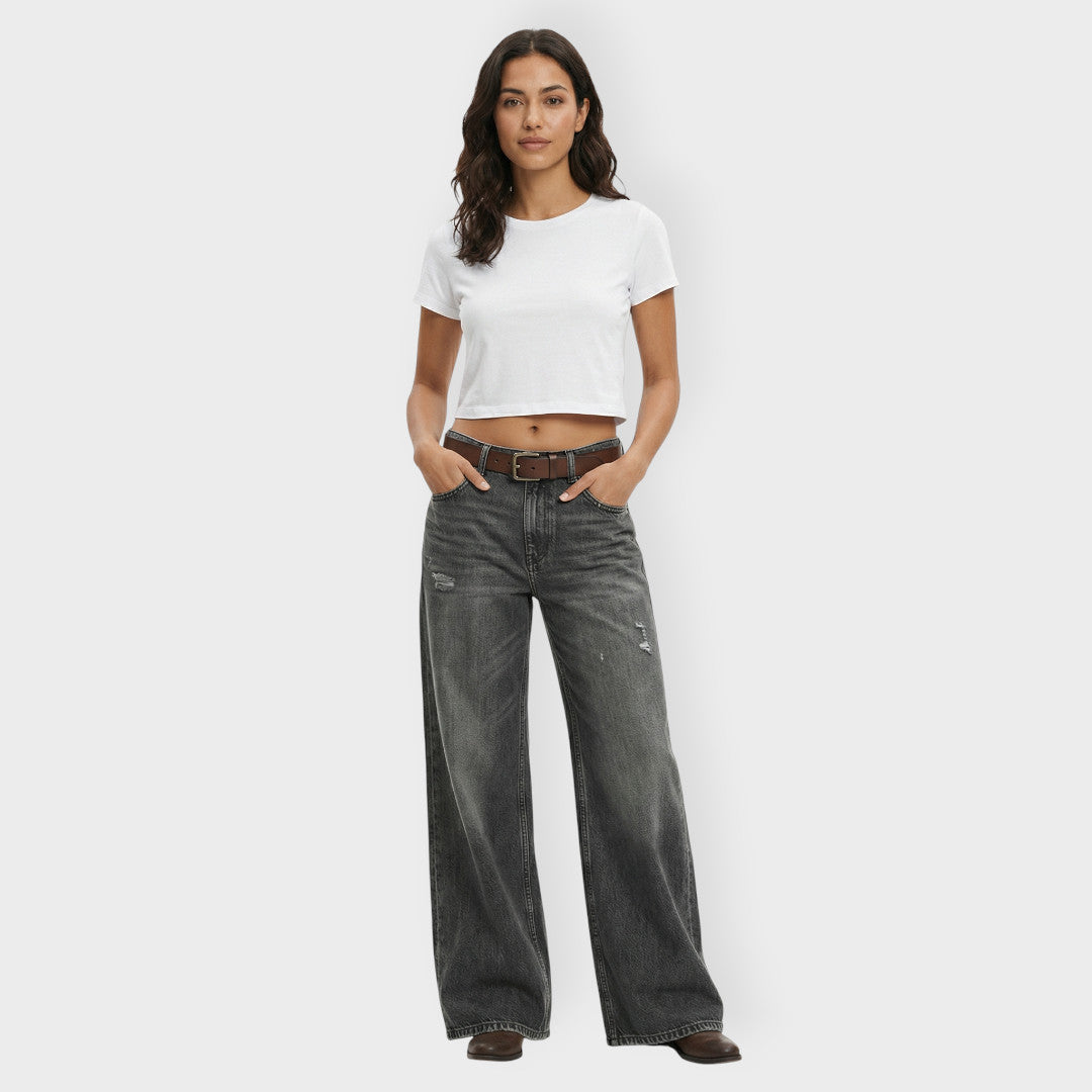 Jean Wide Leg Déchiré Femme