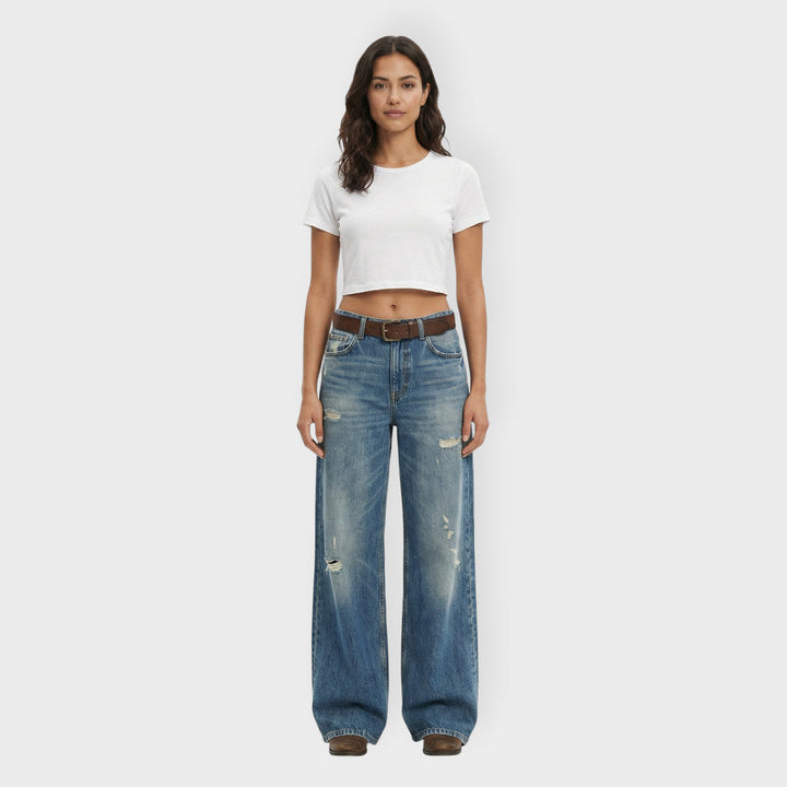 Jean Wide Leg Déchiré Femme