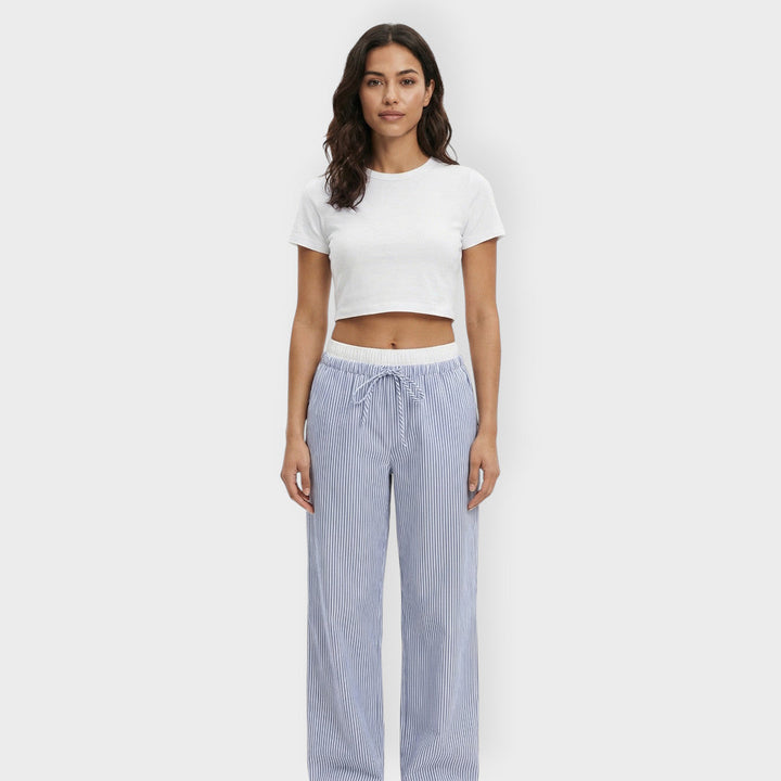 Pantalon Large Rayures Taille Femme