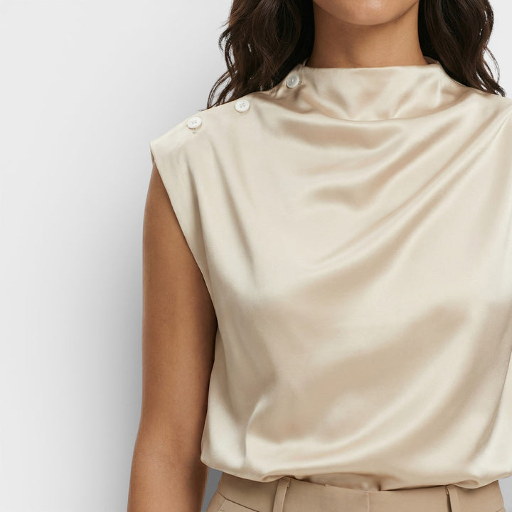 Blouse Satin Drapée Col Mao Femme