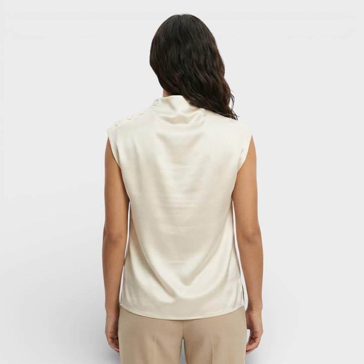 Blouse Satin Drapée Col Mao Femme