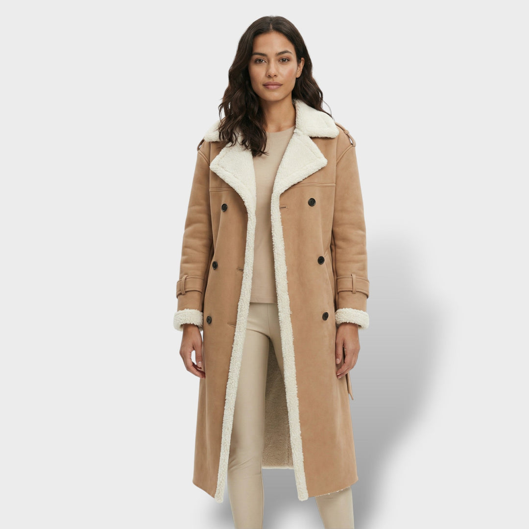 Manteau Long Teddy Col Fausse Fourrure Femme