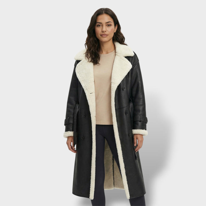 Manteau Long Teddy Col Fausse Fourrure Femme