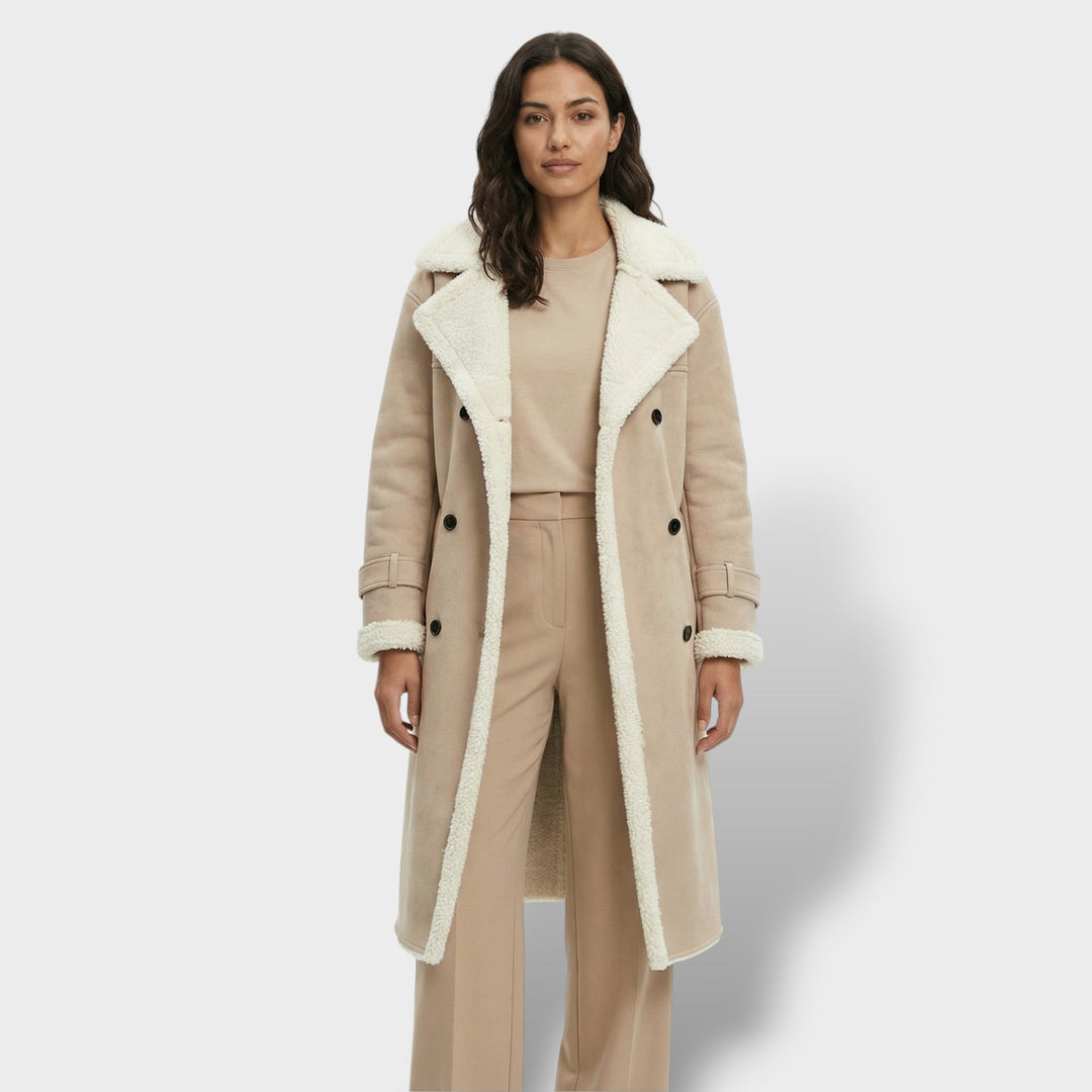 Manteau Long Teddy Col Fausse Fourrure Femme