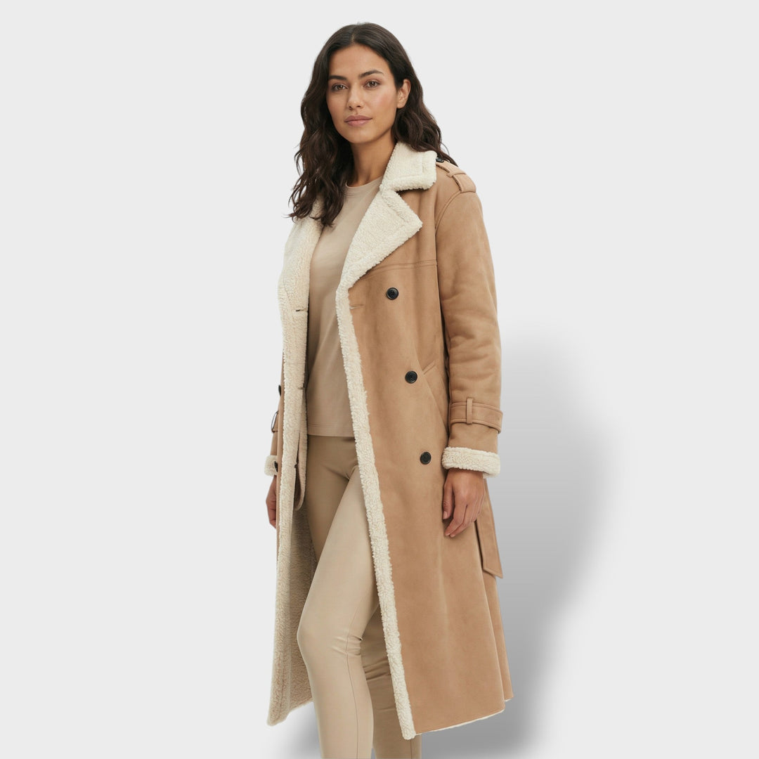 Manteau Long Teddy Col Fausse Fourrure Femme