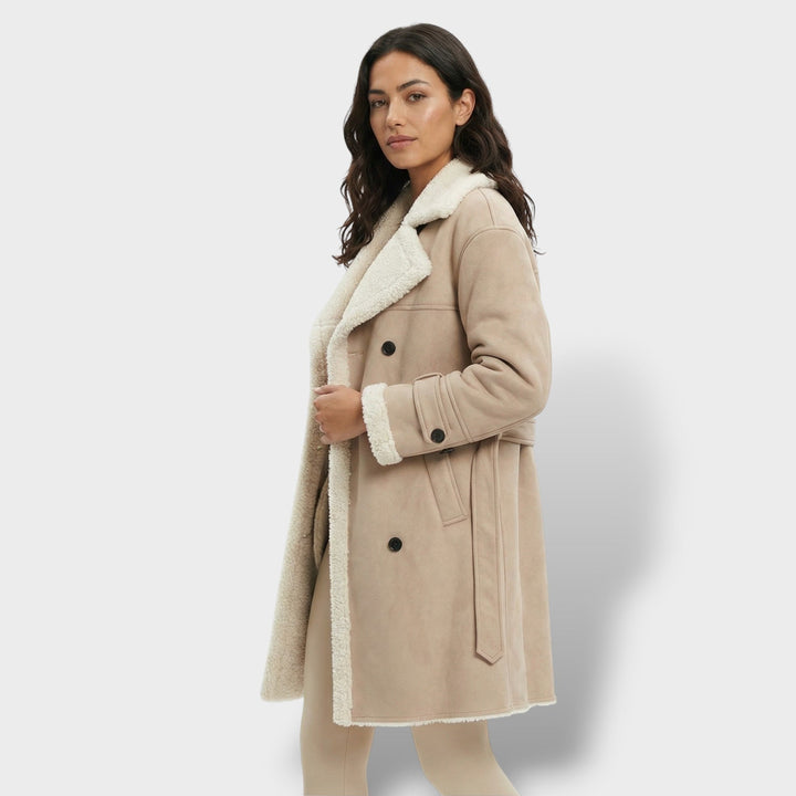 Manteau Long Teddy Col Fausse Fourrure Femme