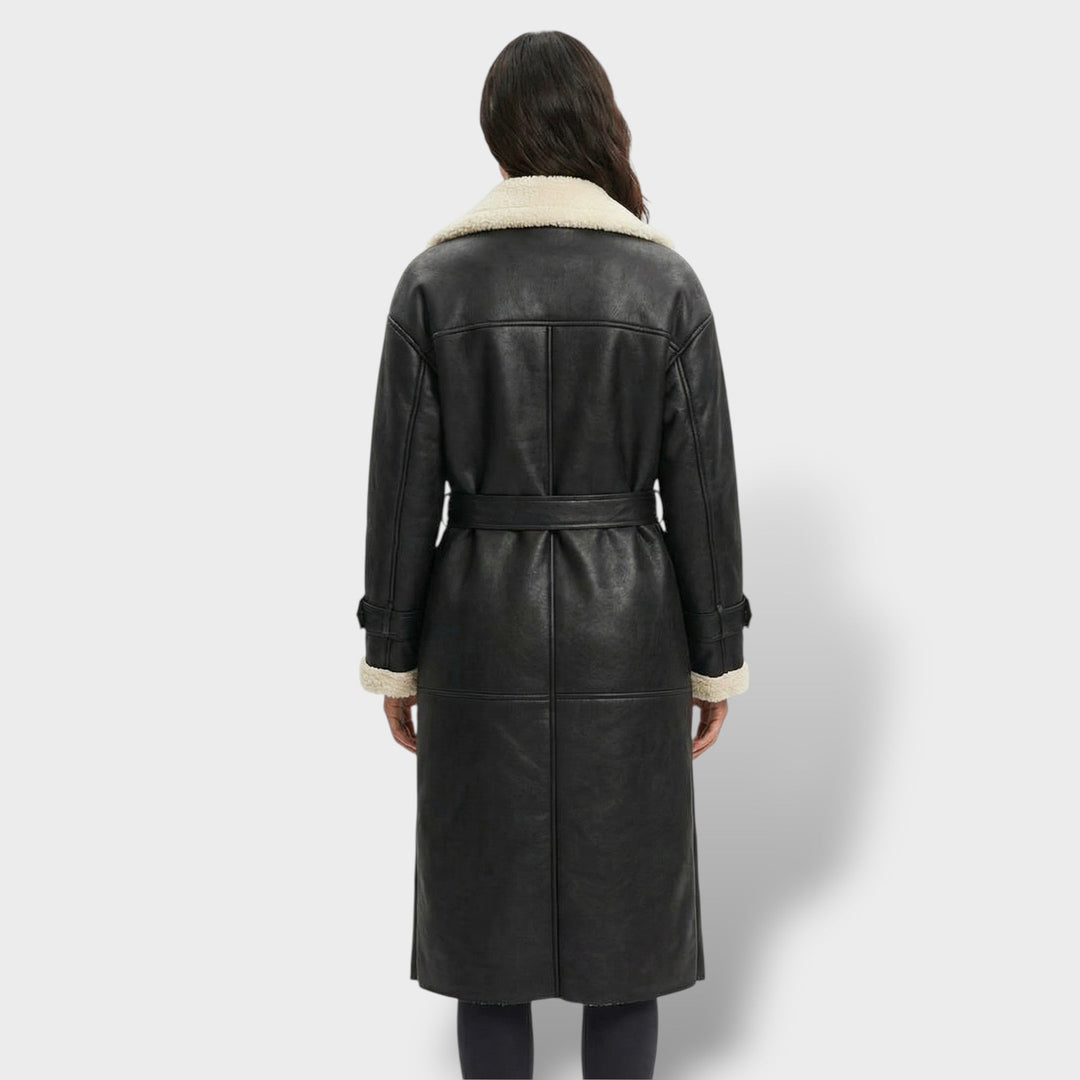 Manteau Long Teddy Col Fausse Fourrure Femme