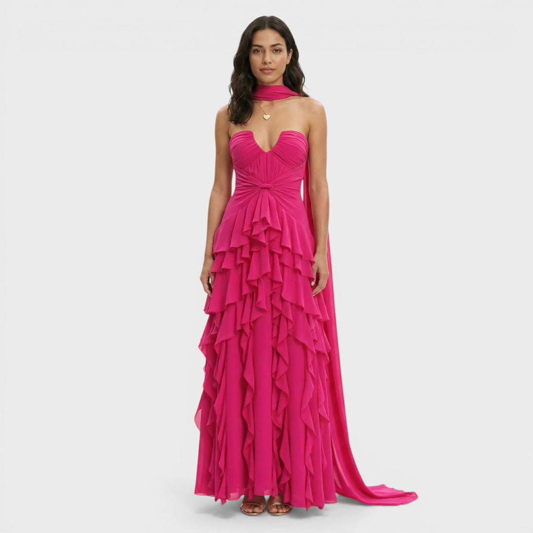 Robe Longue Soirée Halter Volants