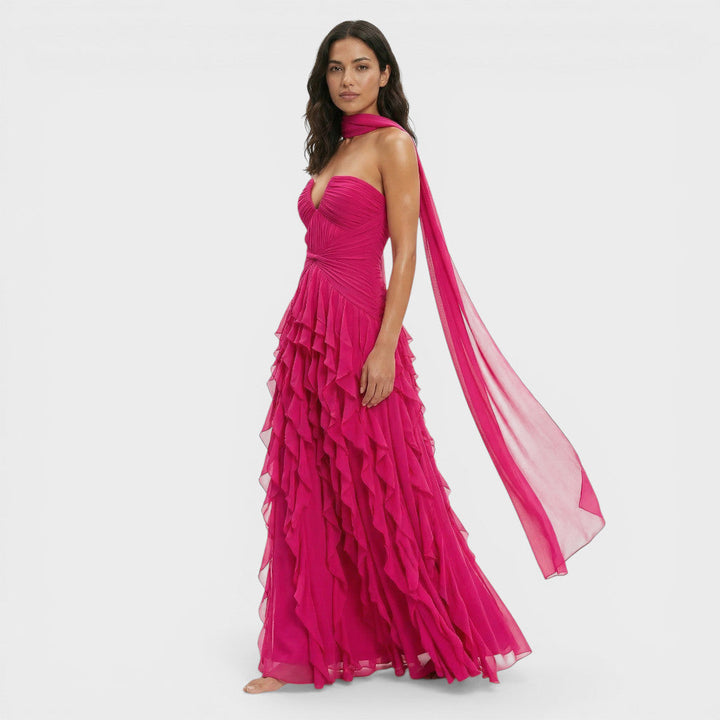 Robe Longue Soirée Halter Volants