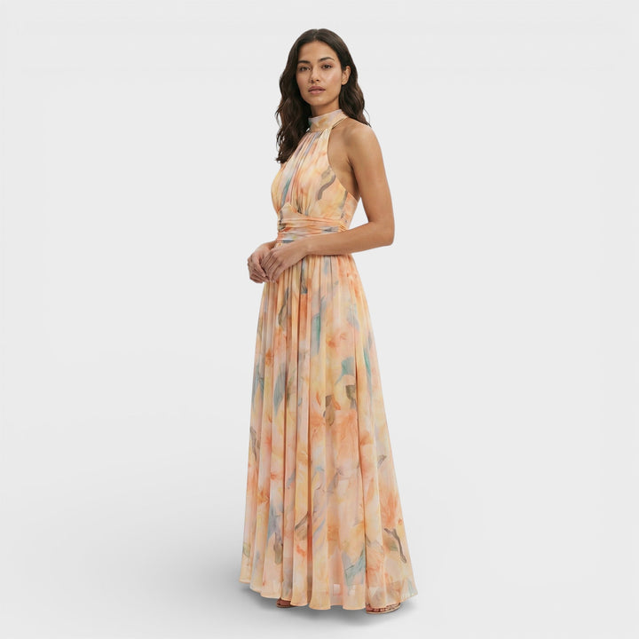 Robe Maxi Imprimé Aquarelle Halter