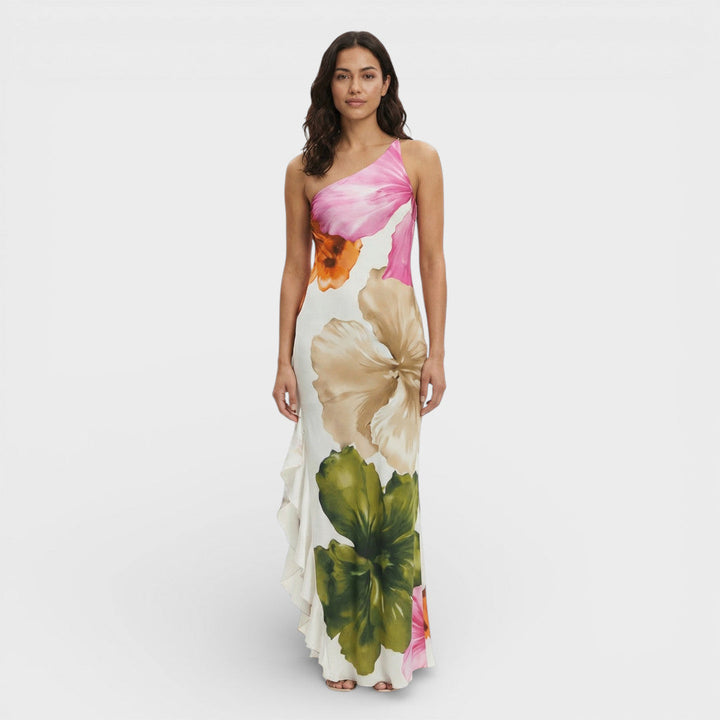 Robe Longue Femme Une Épaule Imprimée